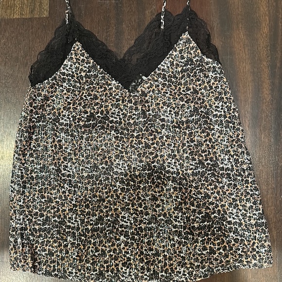 Leopard looking sequin cami with black lace - Picture 2 of 5